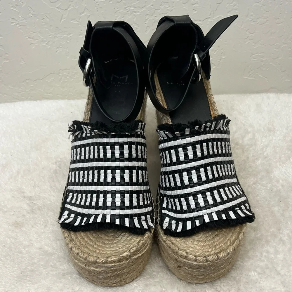 Marc Fisher LTD Andrew espadrille platform wedge sandals black and white